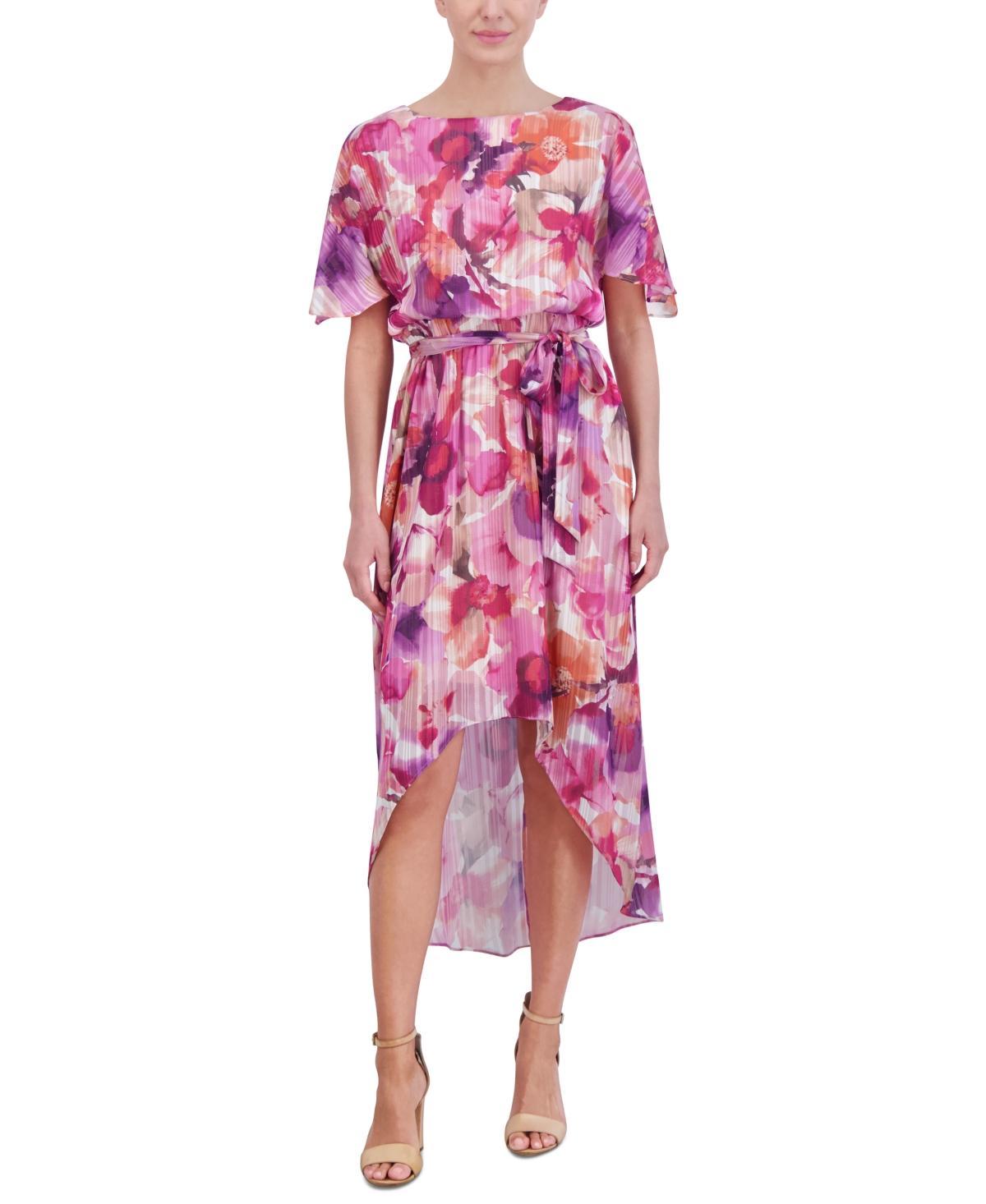 Jessica Howard Womens Printed Chiffon High-Low Midi Dress Product Image