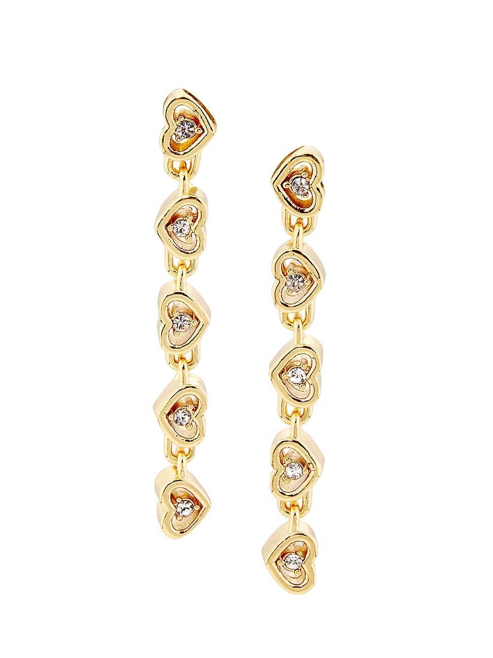 Womens Goldtone & Crystal Heart Drop Earrings Product Image