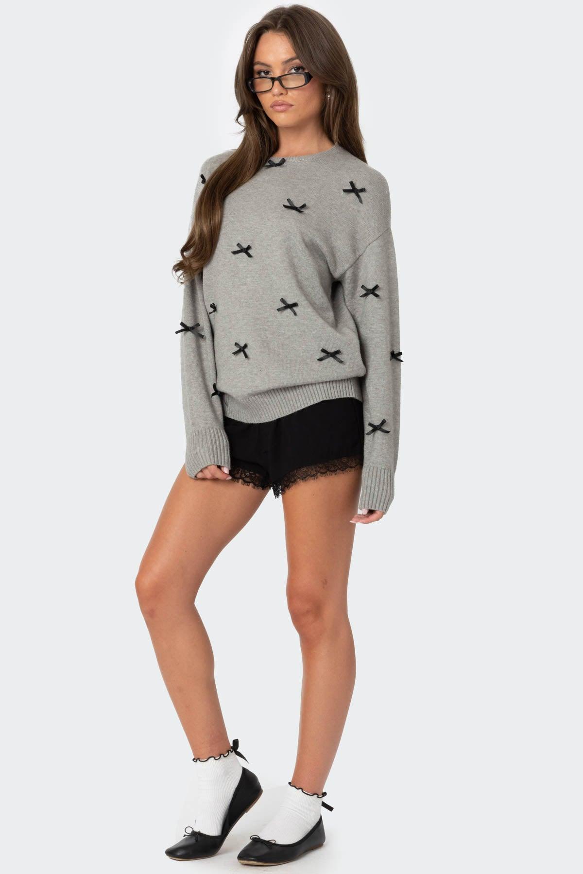 Satin Effect Bow Oversized Sweater Product Image