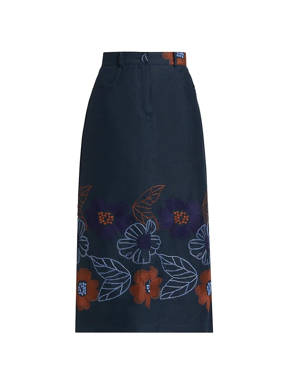 Womens Layan Floral Embroidered Midi-Skirt Product Image