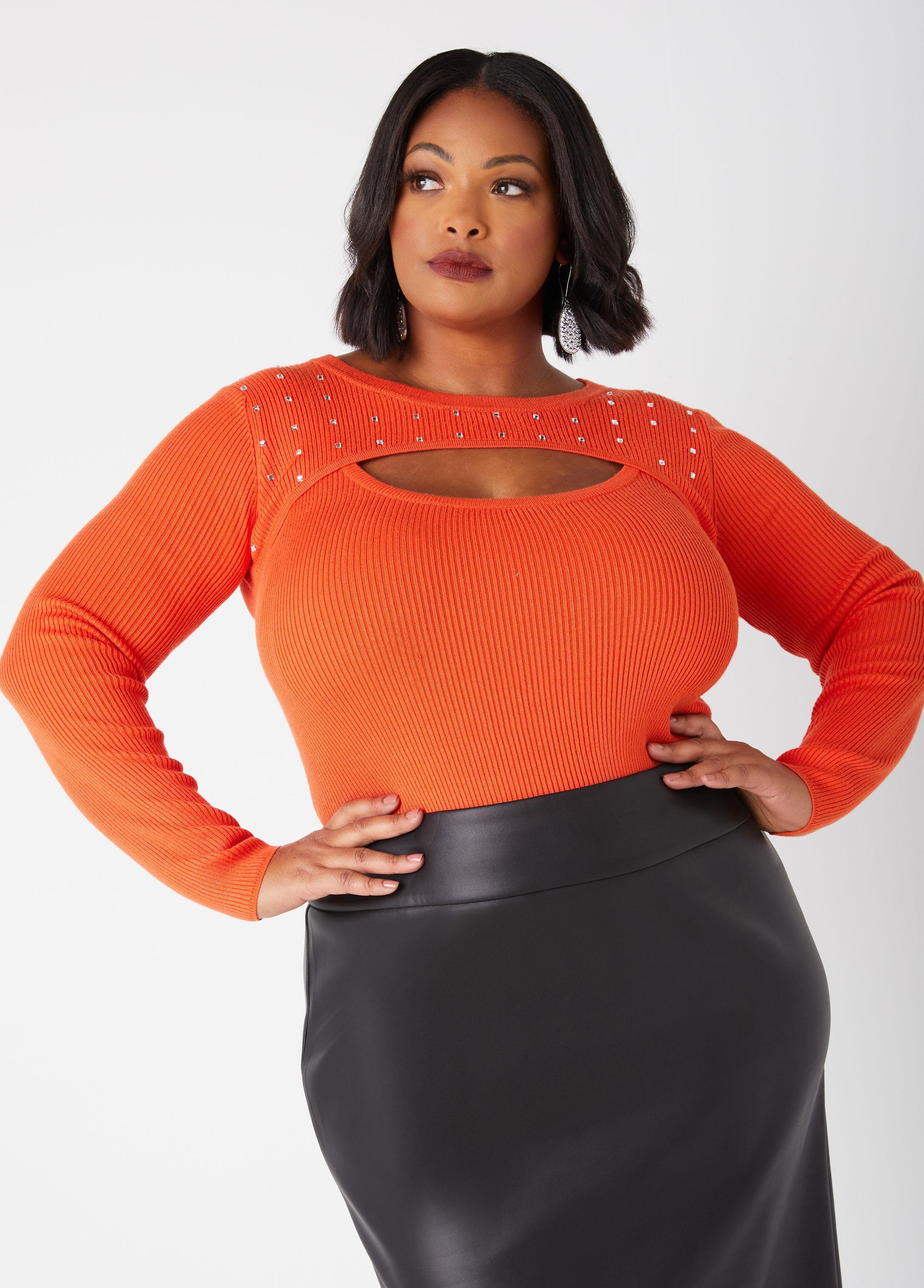 Plus Size Crystal Cutout Sweater Ashley Stewart product image