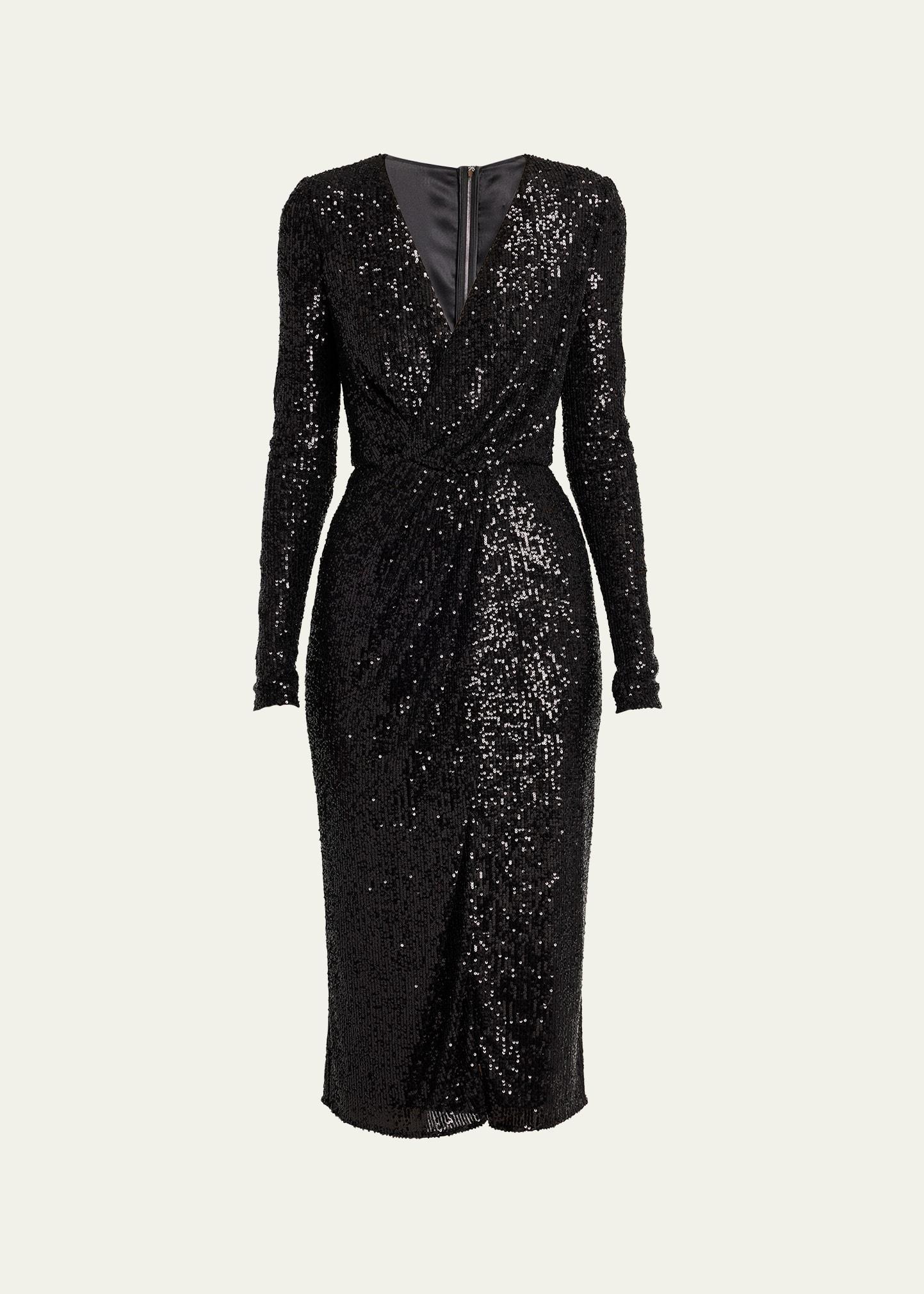 Womens Sequined Long-Sleeve Midi-Dress product image