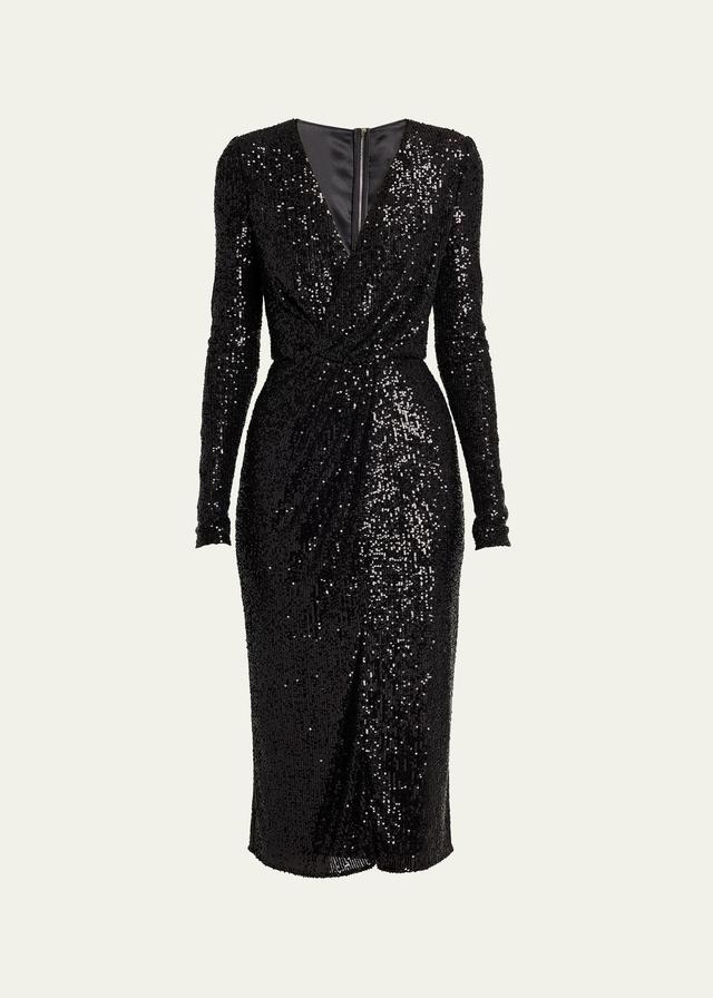 Womens Sequined Long-Sleeve Midi-Dress Product Image