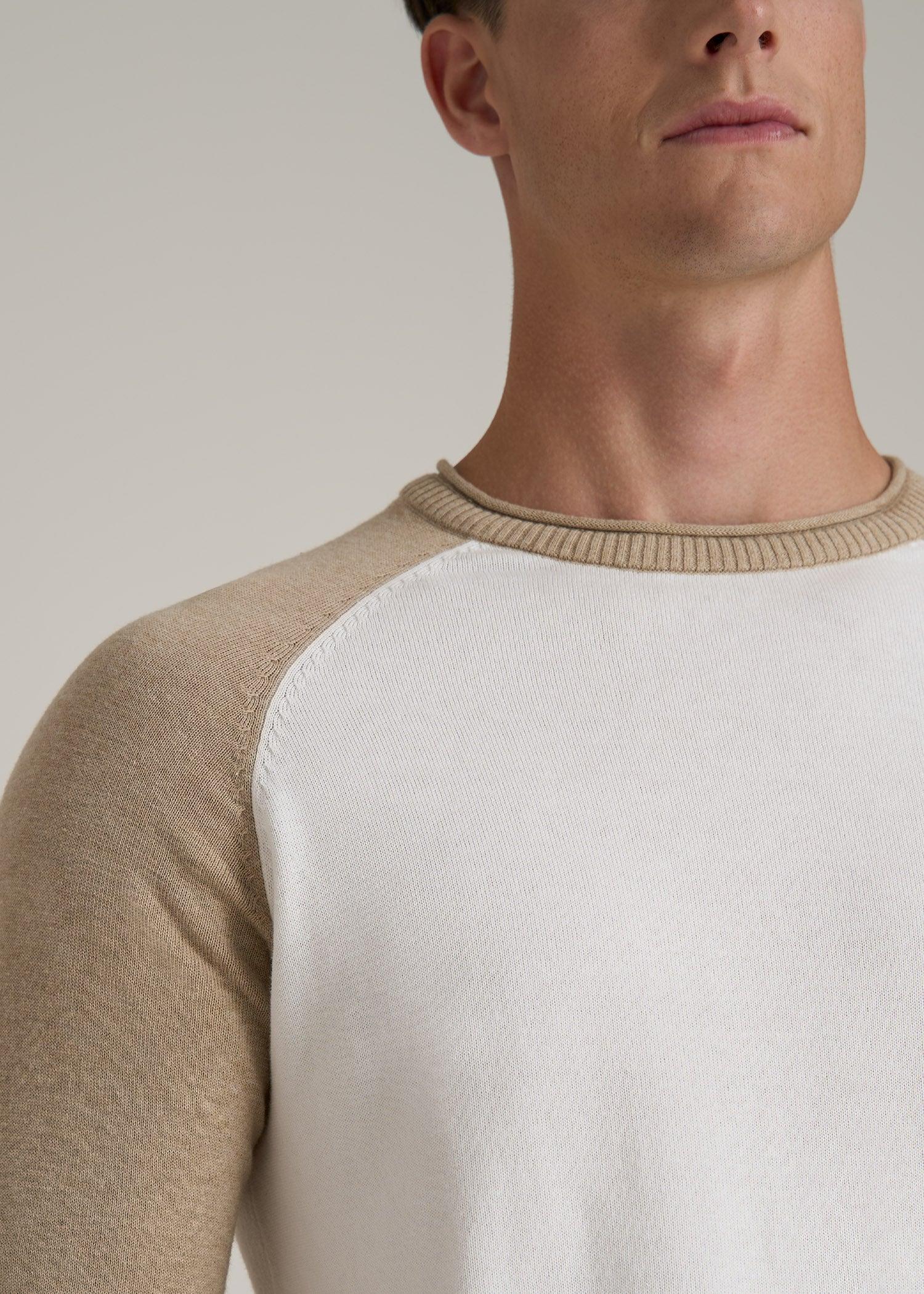 Color Block Raglan Sweater for Tall Men in Cream and Beige Product Image