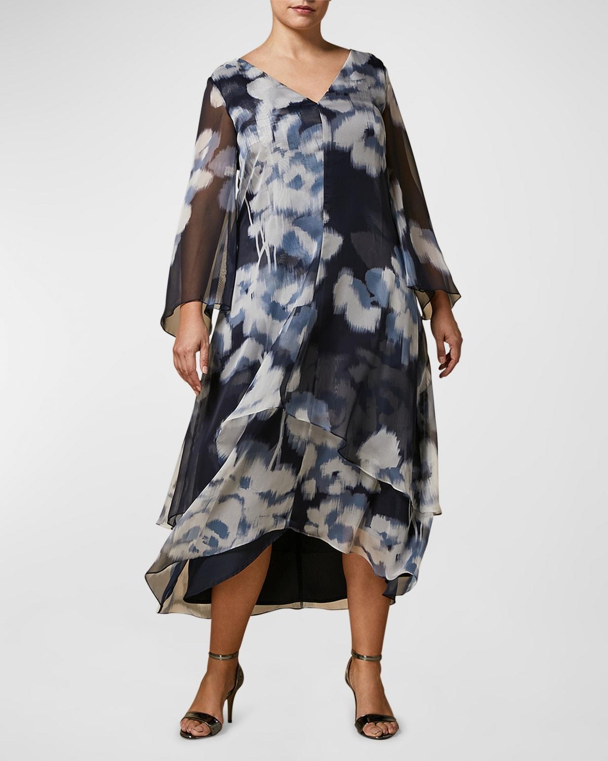 Plus Size Dialogo Printed Chiffon Midi Dress Product Image