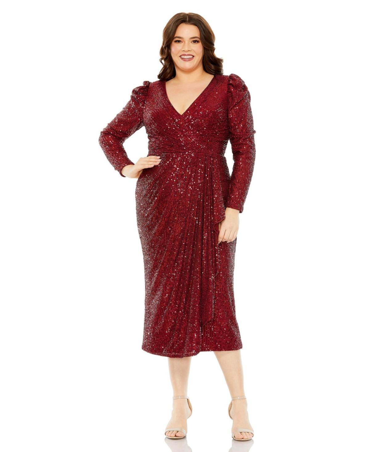 Mac Duggal Womens Princess Long Sleeve V Neck Sequin Dress Product Image