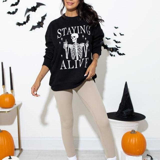 Staying Alive Black Oversized Graphic Sweatshirt Product Image