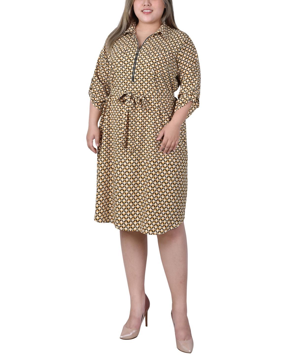 Ny Collection Plus Size 3/4 Roll Tab Sleeve Zippered Shirt Dress Product Image