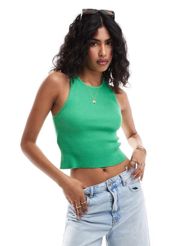 Mango round neck ribbed tank top in green Product Image