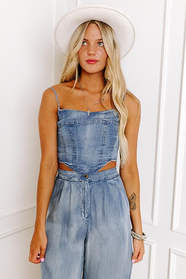 Downtown Dallas Chambray Crop Top Product Image