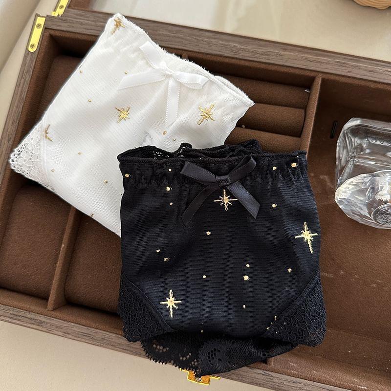 Star Embroidered Lace Trim Panty Product Image