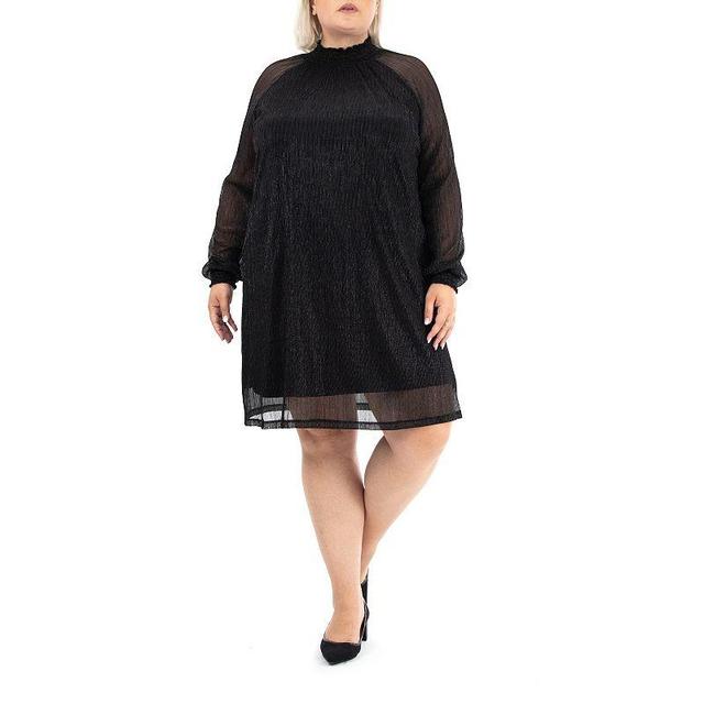 Plus Size Nina Leonard Smockneck Trapeze Dress, Womens Product Image