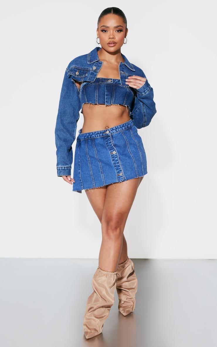 Mid Blue Wash Extreme Cropped Denim Bandeau Top Product Image