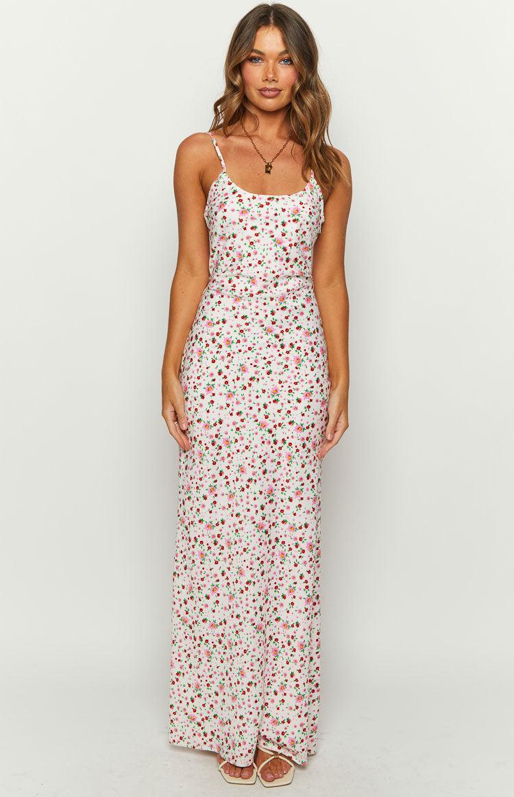 Renesmee White Floral Satin Maxi Dress Product Image