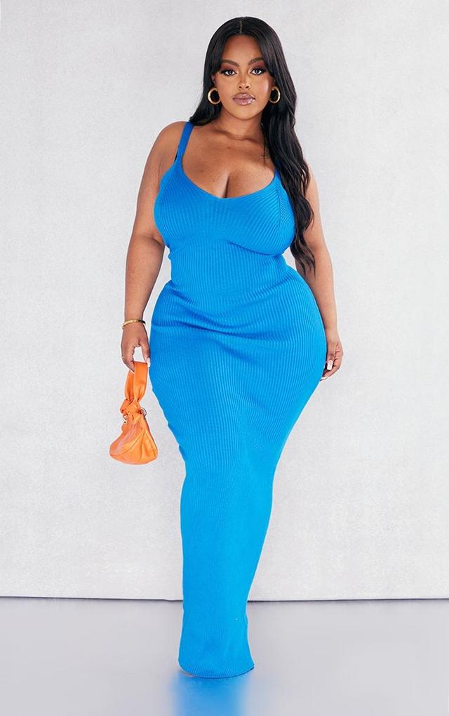 Plus Bright Blue Maxi Knitted Dress Product Image