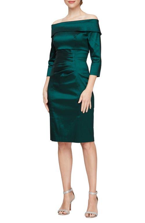 Alex Evenings Short Off The Shoulder Taffeta Dress with Ruched Waist Detail (Emerald ) Women's Dress Product Image