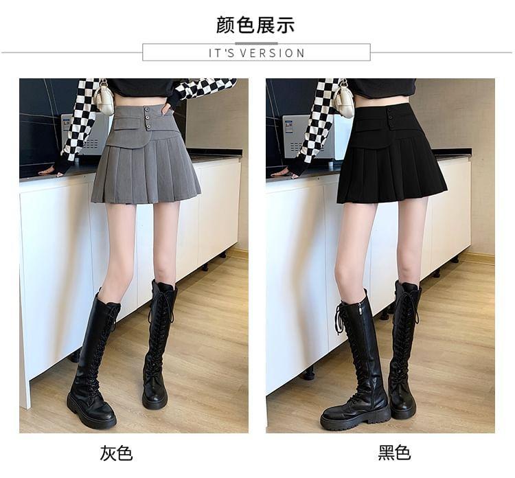 High Rise Plain Asymmetrical Pleated Mini A-Line Skirt Product Image