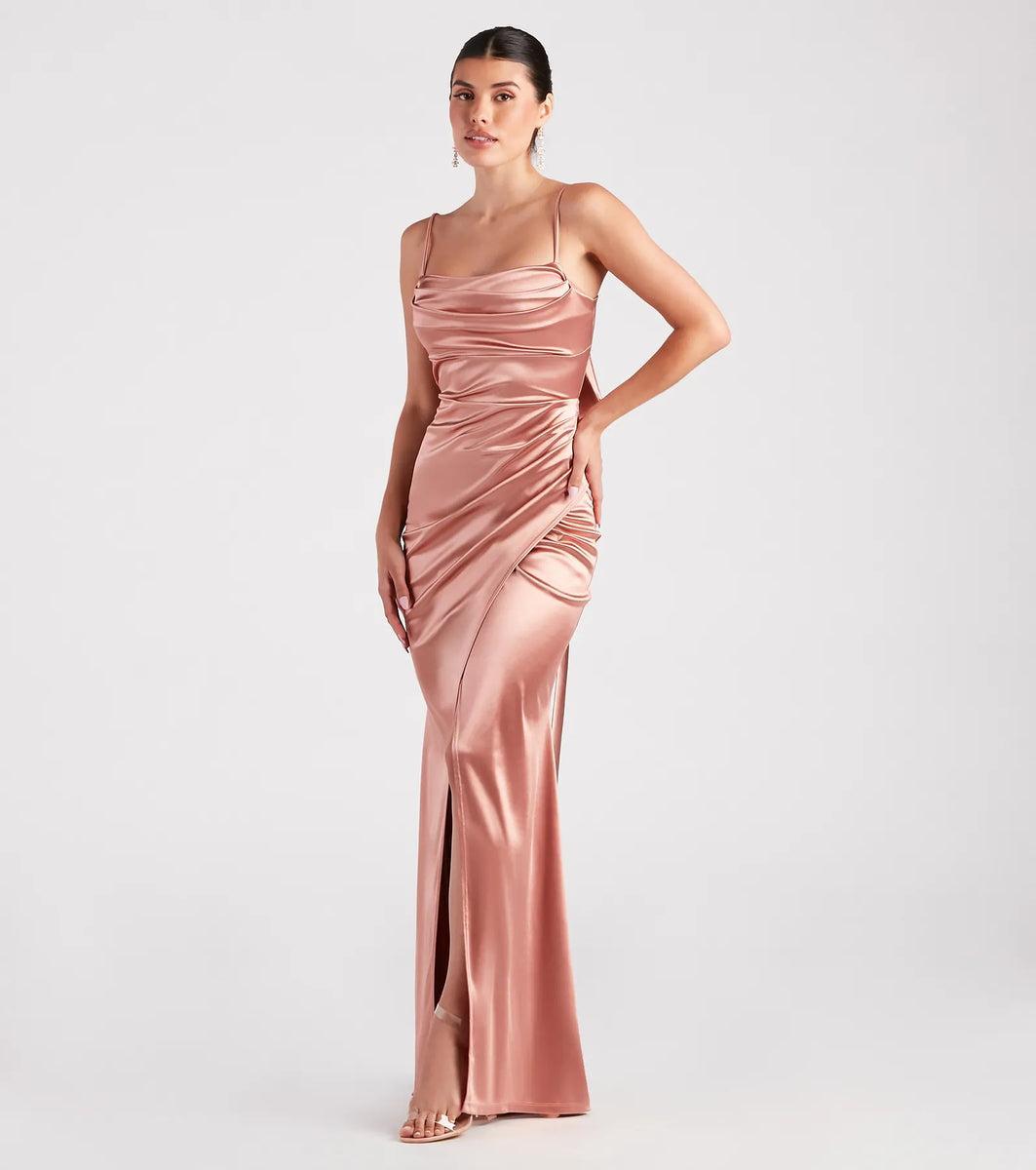 Laurel Formal Satin Tie-Back Mermaid Dress Product Image