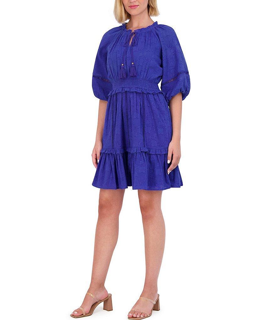 Vince Camuto Crew Neck Tie Front Elbow Length Puffed Sleeve Dress Product Image