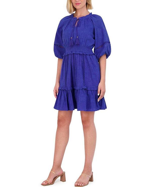 Vince Camuto Crew Neck Tie Front Elbow Length Puffed Sleeve Dress Product Image