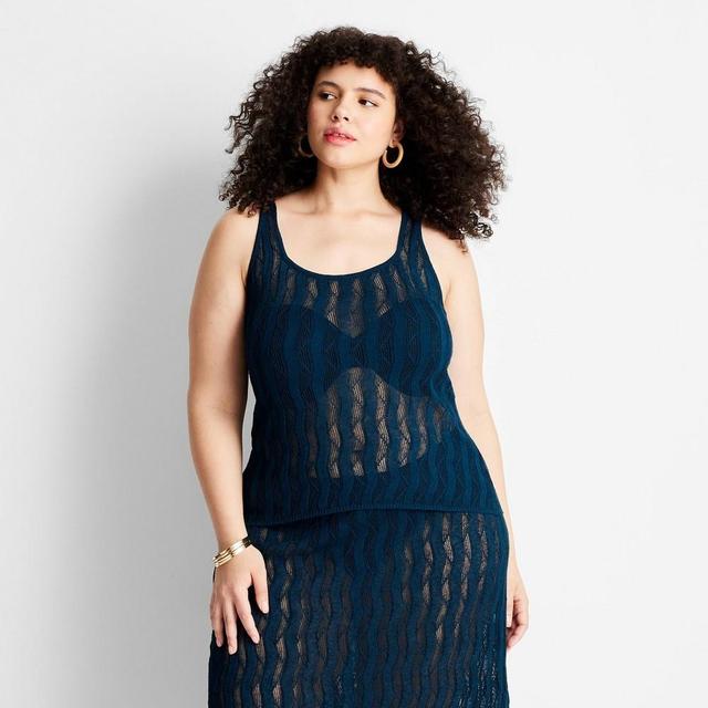 Womens Lace Sweater Tank Top - Future Collective with Jenee Naylor Navy Blue 2X Product Image