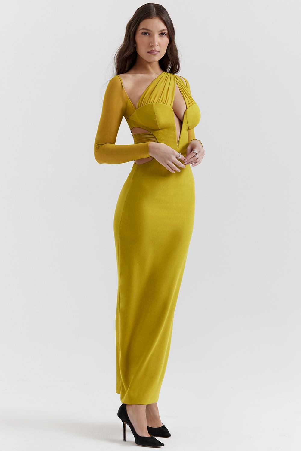 Zahra Chartreuse Plunge Maxi Dress Product Image