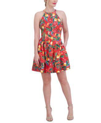 Petite Printed Pleat Sleeveless Dress Product Image