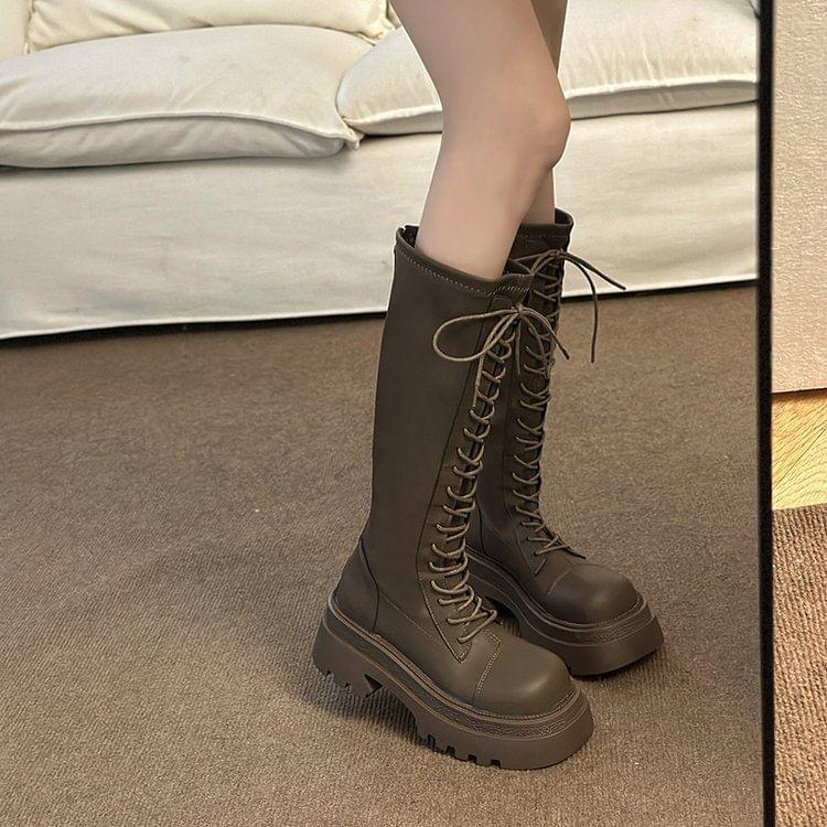 Platform Lace Up Knee High Boots product image