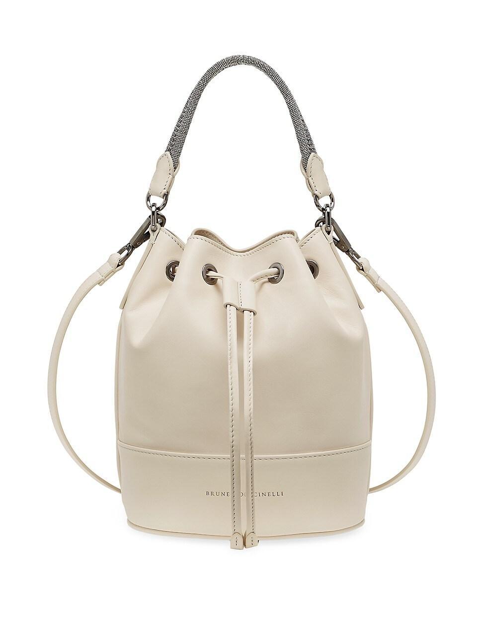 Womens Calfskin Bucket Bag with Precious Braided Handle Product Image