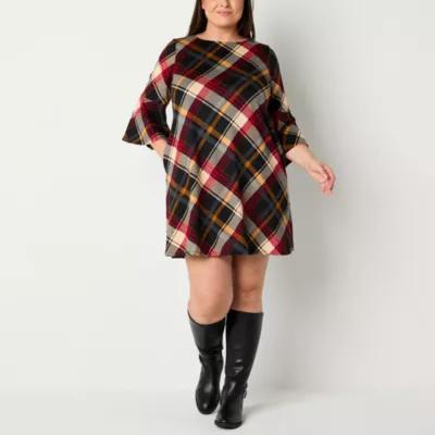 Jessica Howard Womens 3/4 Sleeve Plaid Shift Dress Plus Product Image