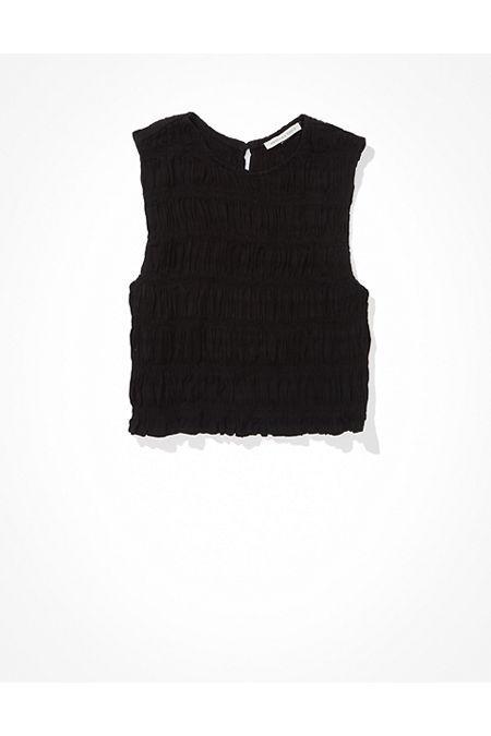 AE Smocked High-Neck Tank Top Womens Black XXL Product Image