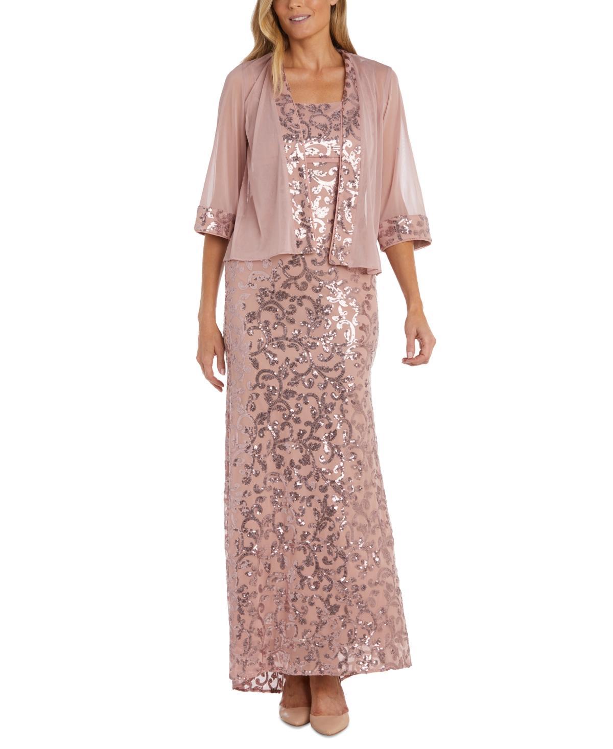 R & M Richards Womens Sequinned Long Dress and Jacket Product Image