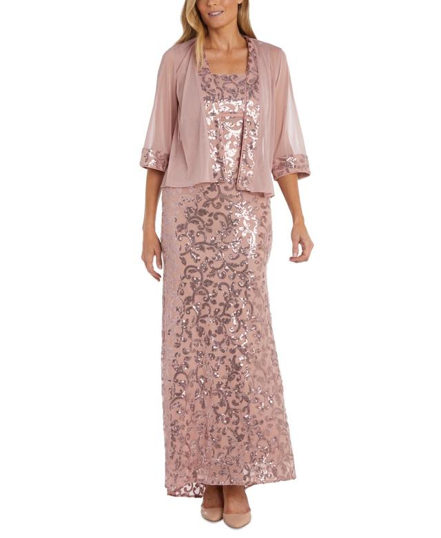 R & M Richards Womens Sequinned Long Dress and Jacket Product Image