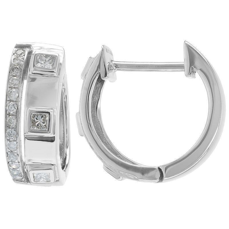 Luxle 14k White Gold 1/3 Carat T.W. Diamond Hoop Earrings, Womens Product Image