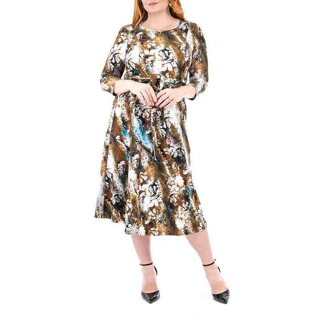 Womens Nina Leonard Sylvia Print Midi Dress Brown Product Image