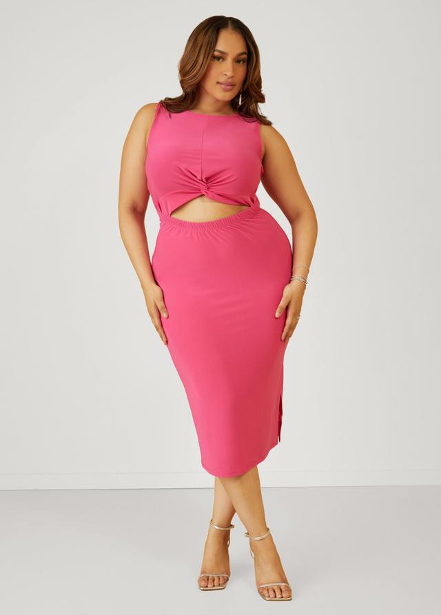 Plus Size Cutout Midi Bodycon Dress, - Ashley Stewart Product Image