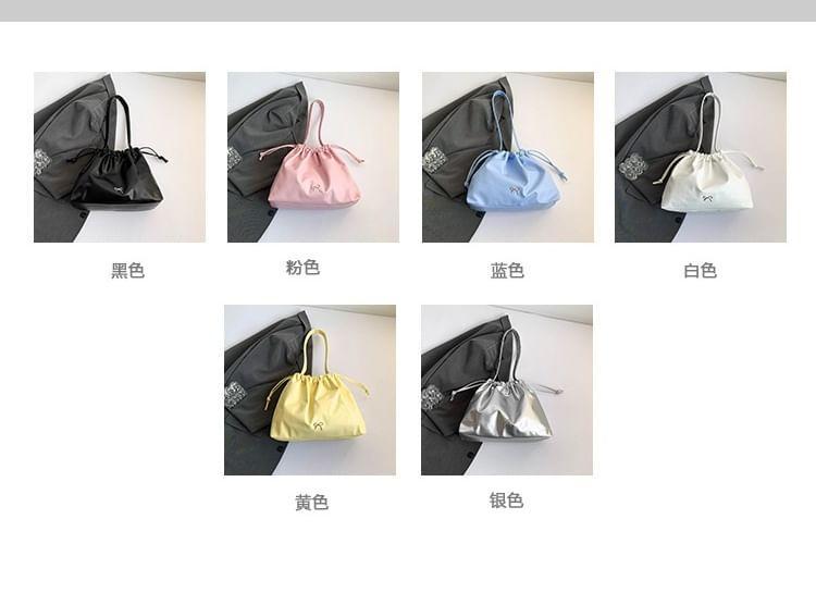 Plain Bow Accent Drawstring Faux Leather Tote Bag Product Image