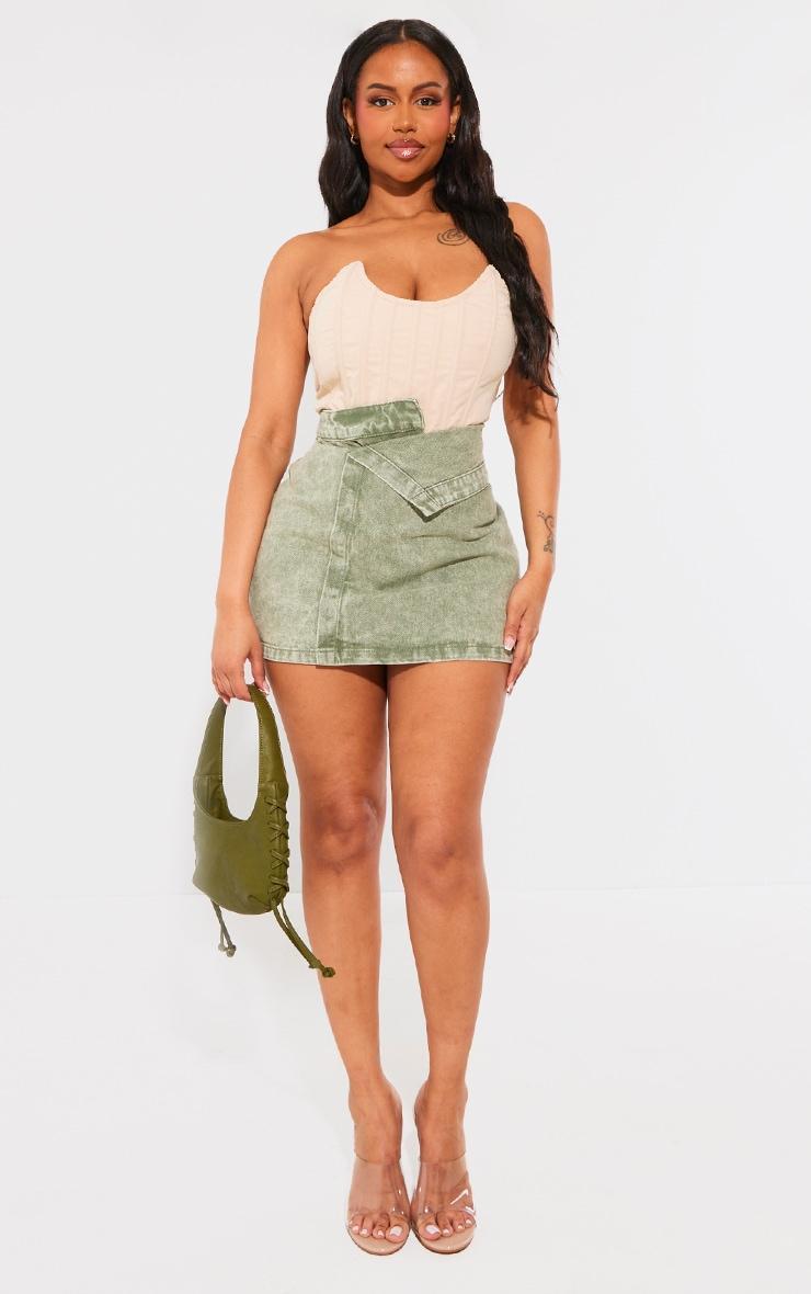 Shape Green Washed Denim Foldover Waist Mini Skirt Product Image