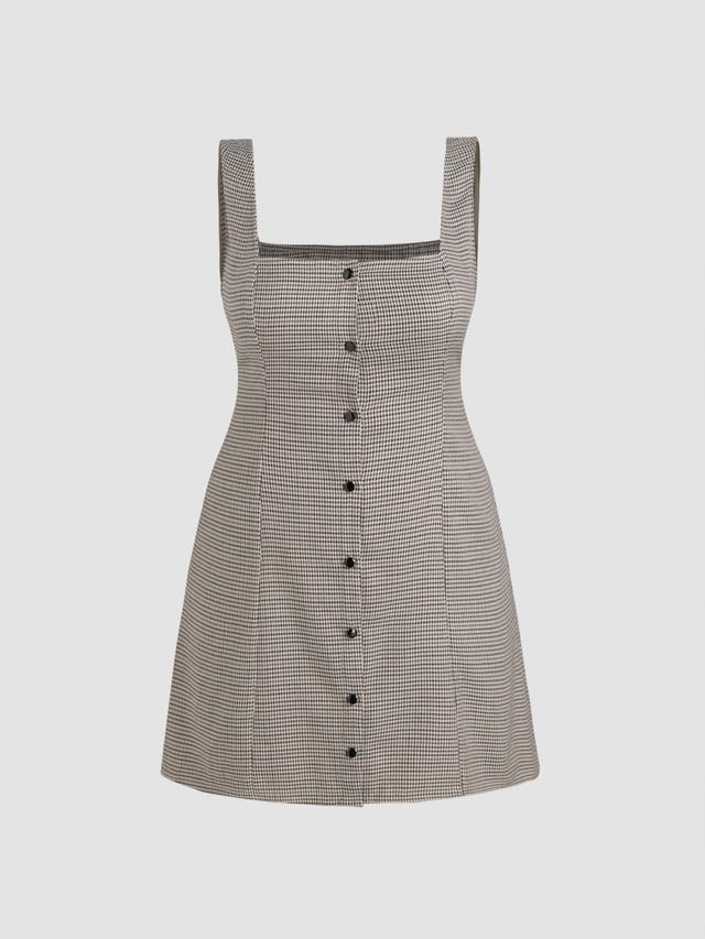 Houndstooth Square Neck Button Up Mini Dress Curve & Plus Product Image