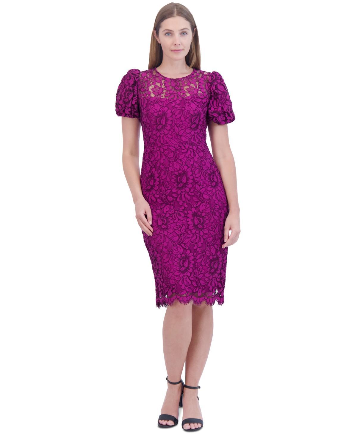 Women's Boat-Neck Puff Sleeve Sheath Dress Product Image