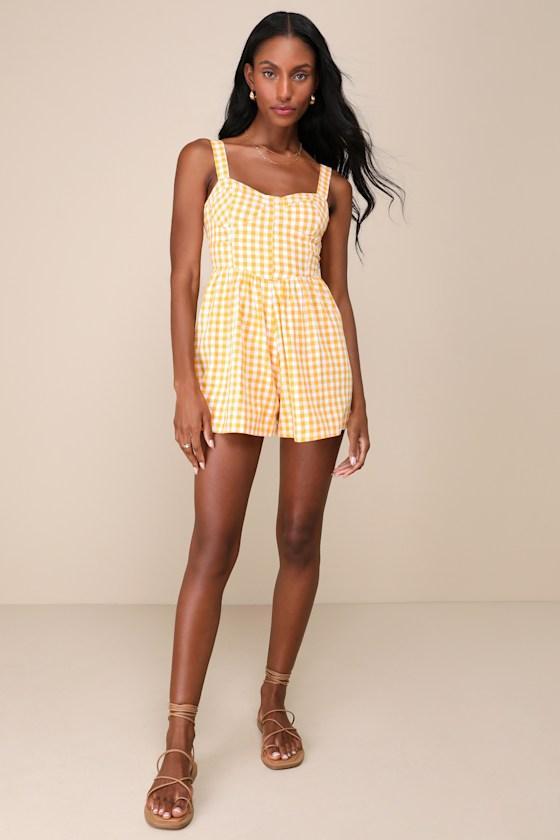 Precious Trend Yellow and White Gingham Bustier Romper Product Image