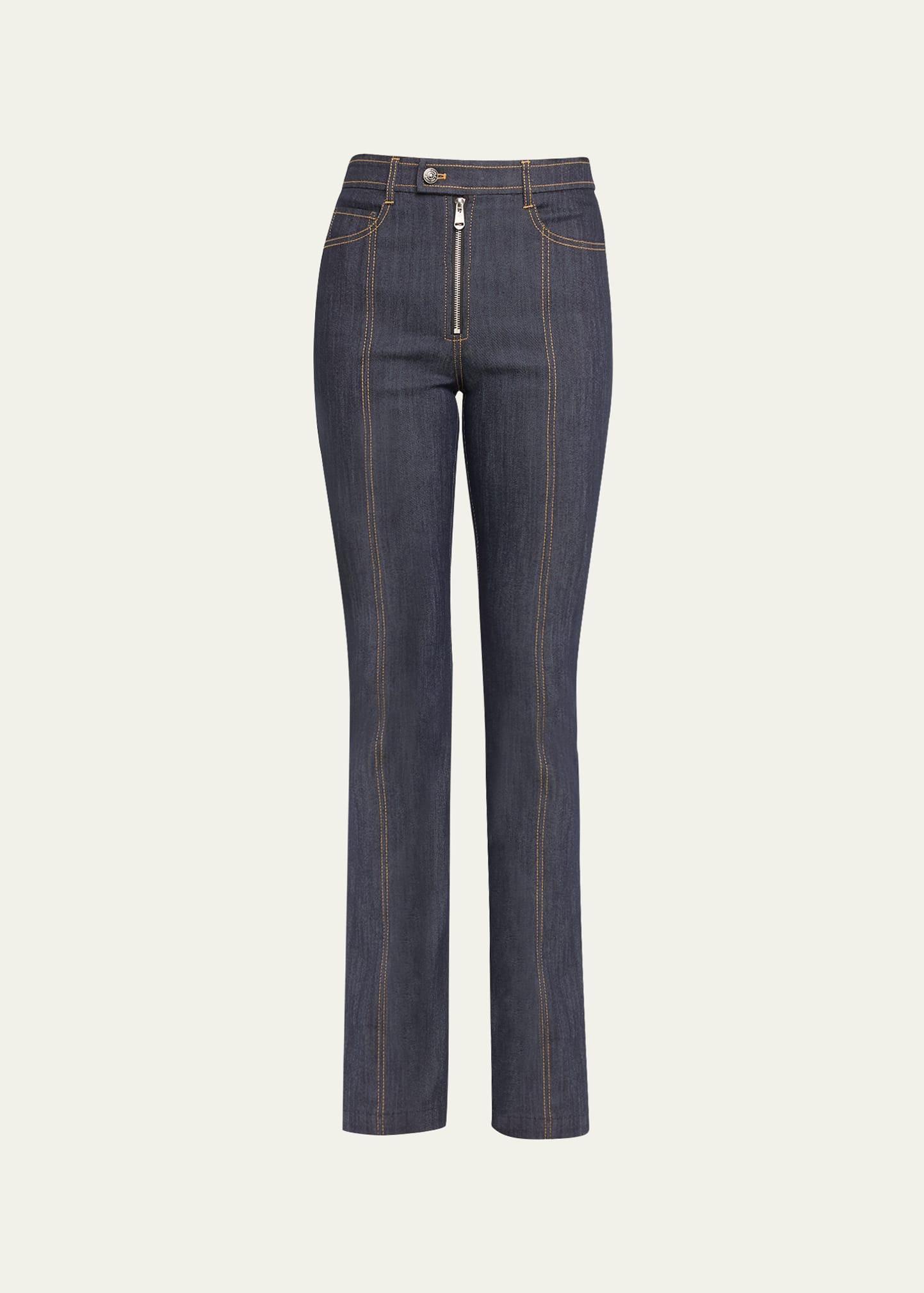 Pia Split-Cuff Topstitched Denim Bootcut Pants Product Image