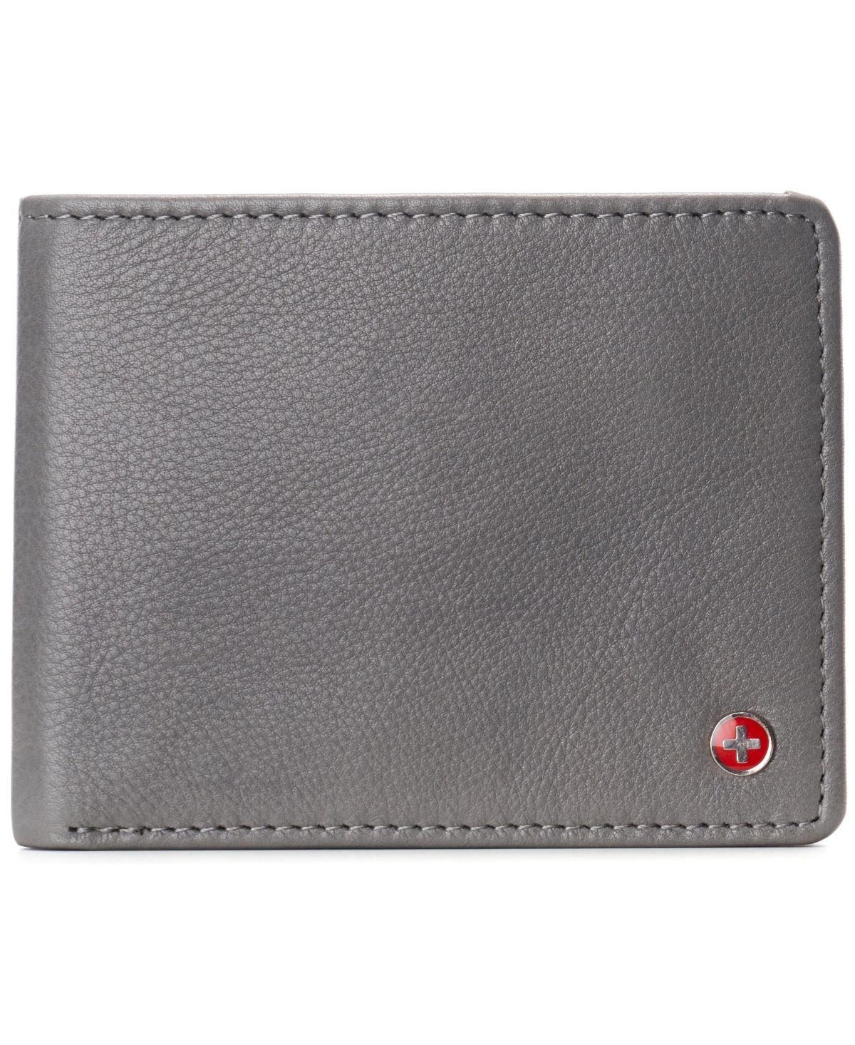 Alpine Swiss Mens Genuine Leather Passcase Bifold Wallet Rfid Safe 2 Id Windows - Gray Product Image