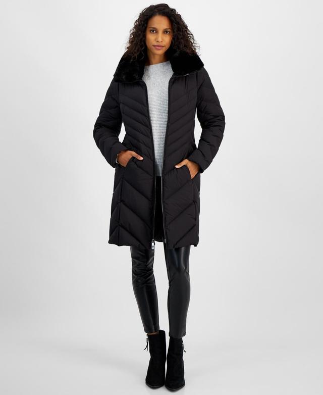 Michael Michael Kors Womens Faux-Fur-Trim Hooded Puffer Coat, Created for Macys Product Image