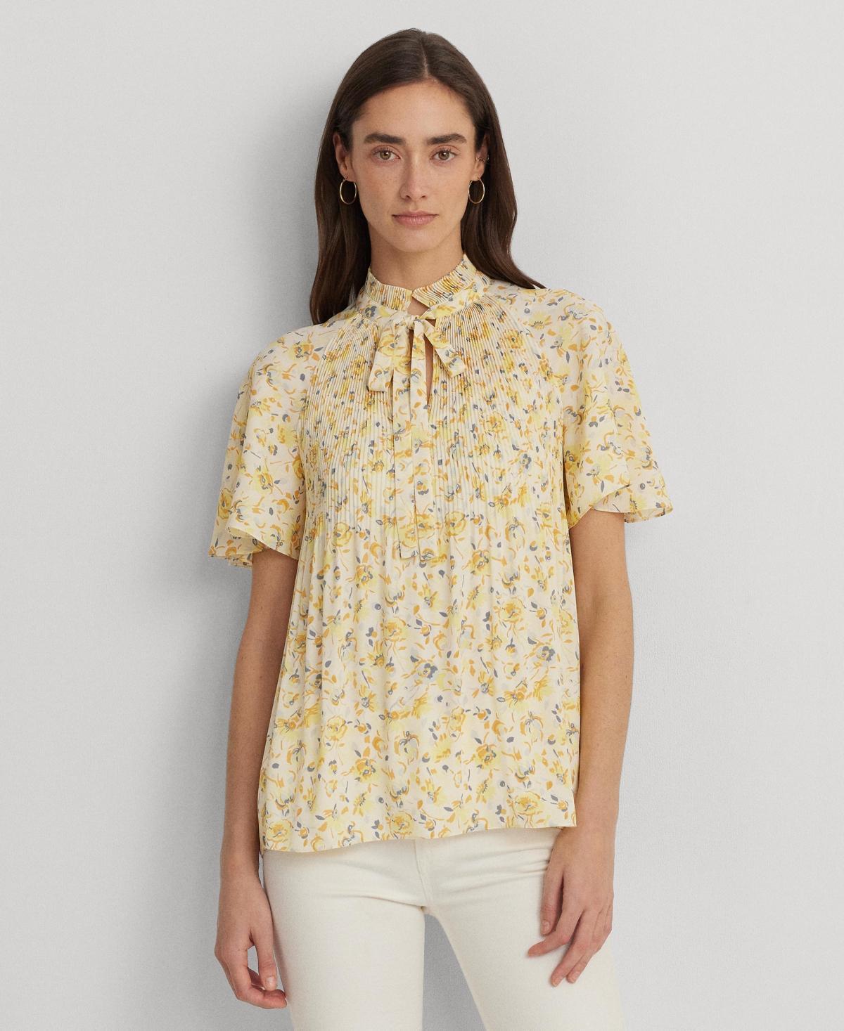 Lauren Ralph Lauren Womens Tie-Neck Flutter-Sleeve Blouse Product Image