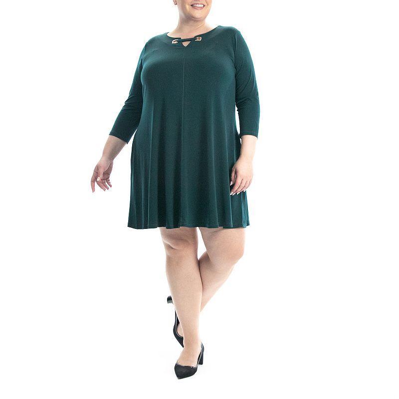 Plus Size Nina Leonard Grommet Notchneck Dress, Womens Green Product Image