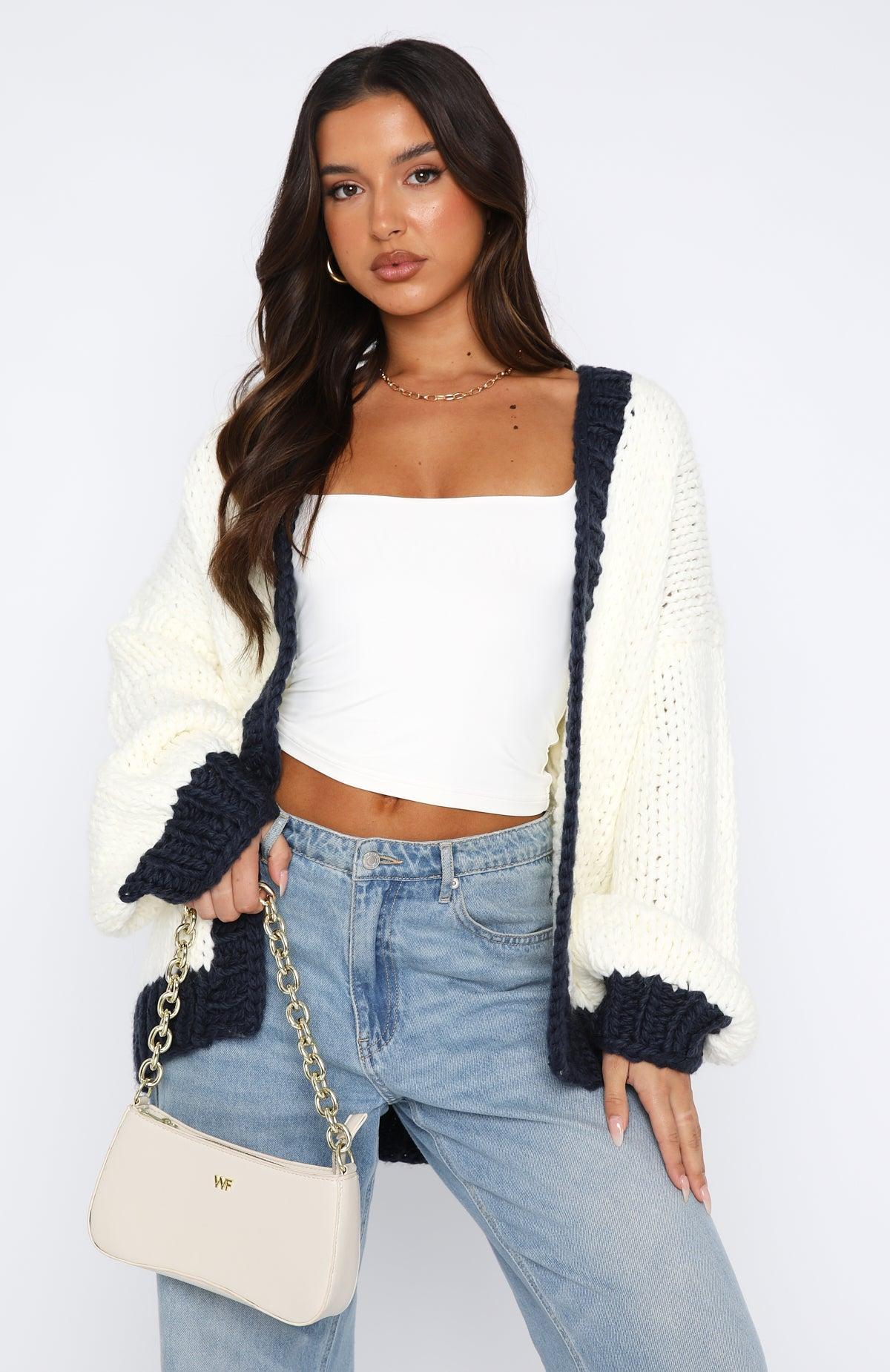 A Little Too Much Knit Cardigan Cream/Navy Product Image