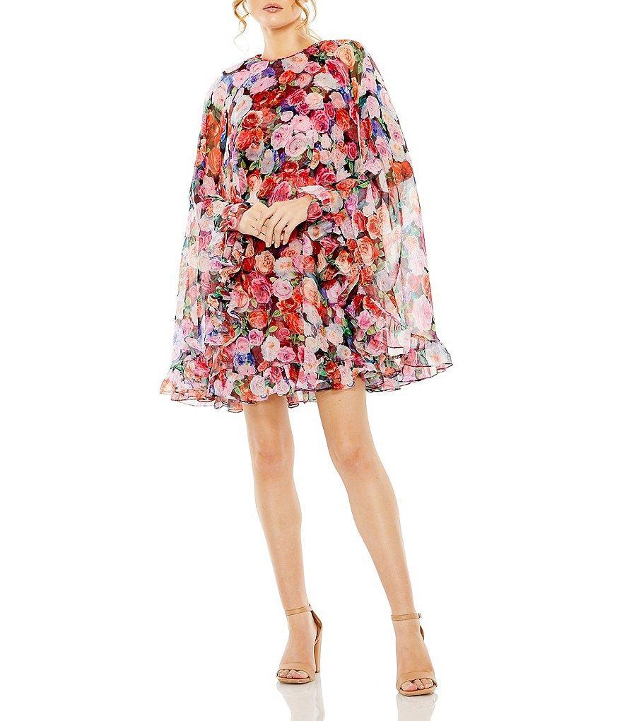 Mac Duggal Floral Print Cap Back Ruffled Hem Mini Dress Product Image