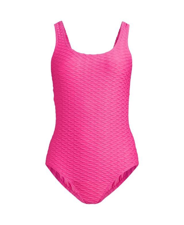 Lands End Womens Chlorine Resistant Texture High Leg Soft Cup Tugless Sporty One Piece Swimsuit Product Image