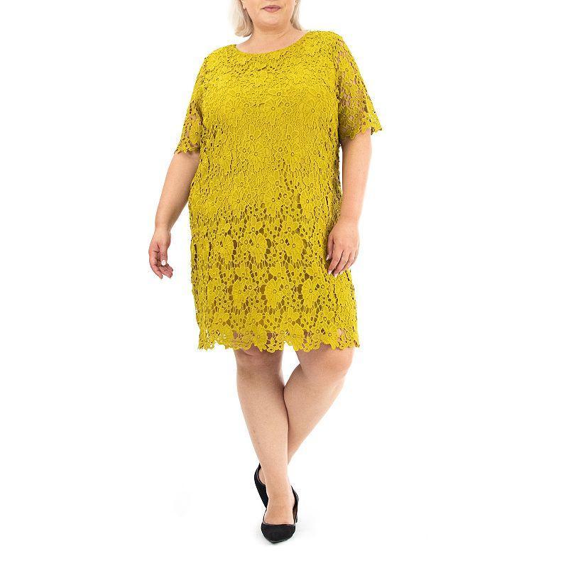 Plus Size Nina Leonard Lace Sheath Dress, Womens Radiant Blue Product Image